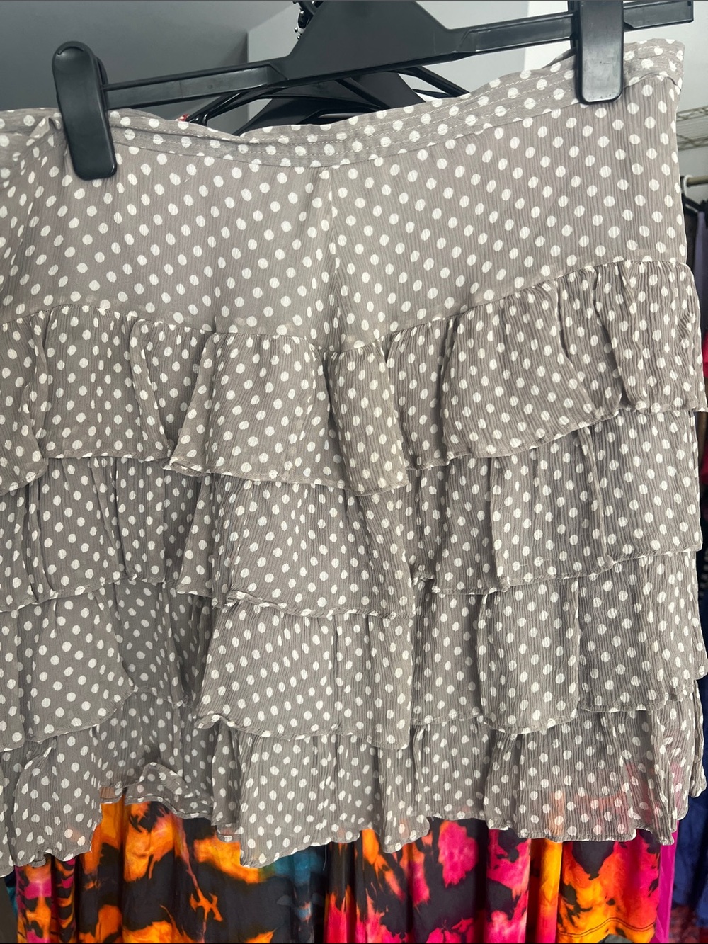 INC Cottagecore coquette  silk gray  and White Polka Dot Ruffle Mini Skirt